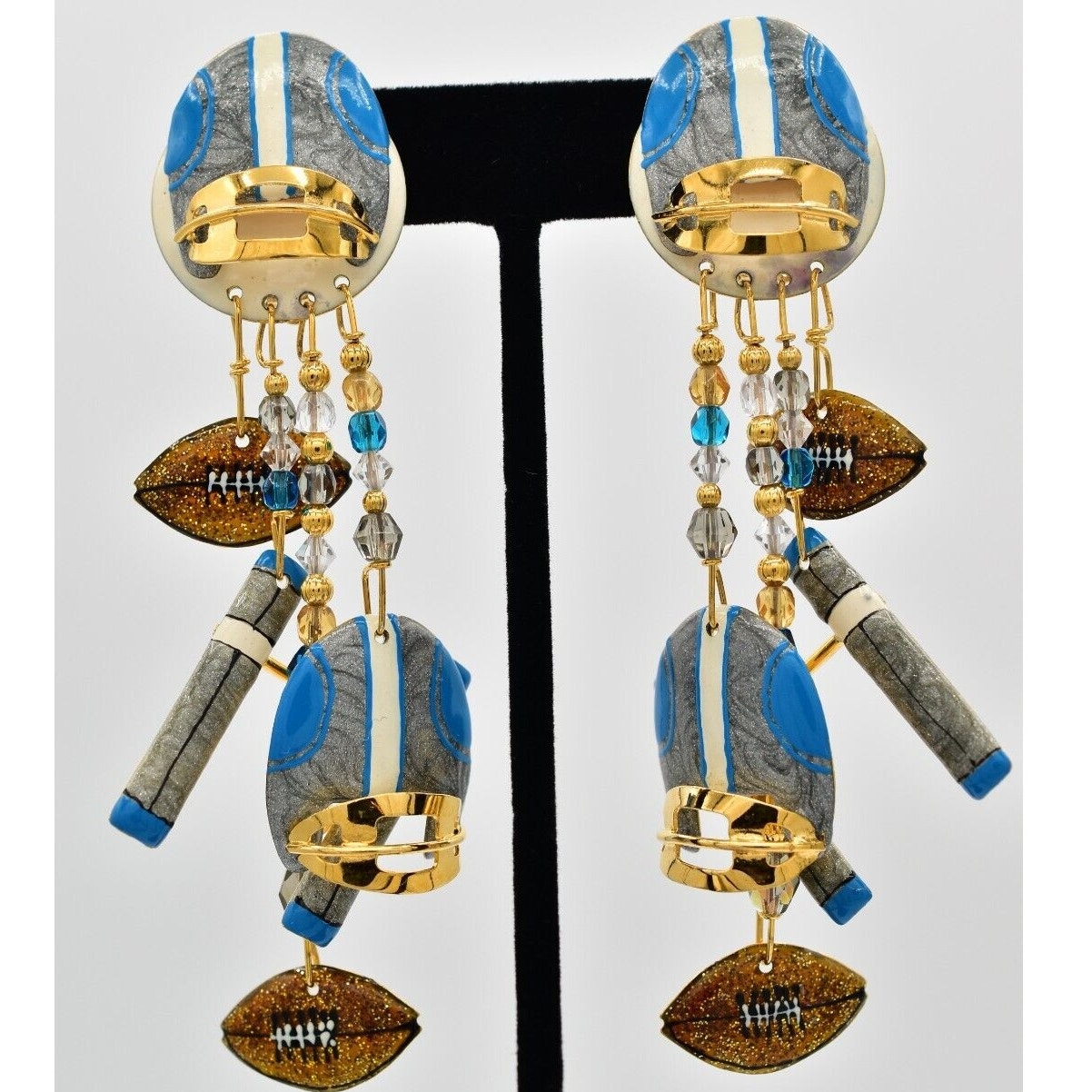 Lunch At The Ritz Vintage Football Clip Earrings Helmet Super Bowl Signed Binak